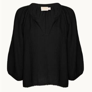 NATION LTD Size XS Balloon Sleeve Textured V-Neck Mimi Blouse Black Quiet Luxury